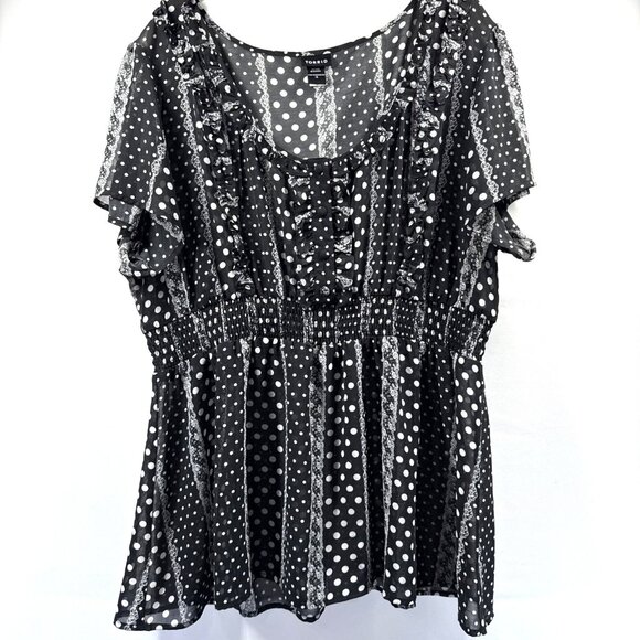 Torrid Women's Plus Blouse Size 3X Sheer Black White Polka Dot Peplum Feminine - Picture 1 of 6